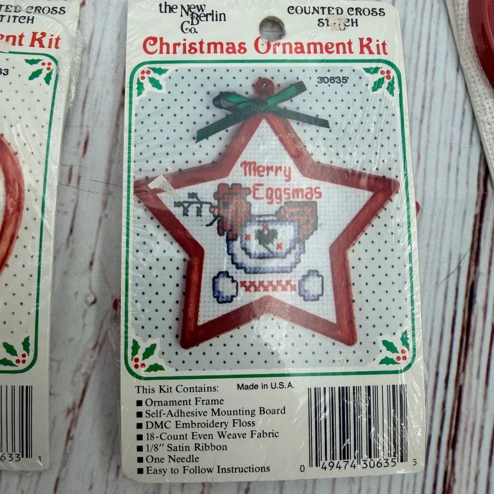 Vintage New Berlin Co Christmas Ornament Cross Stitch Kit Lot 3 Chicken Rooster